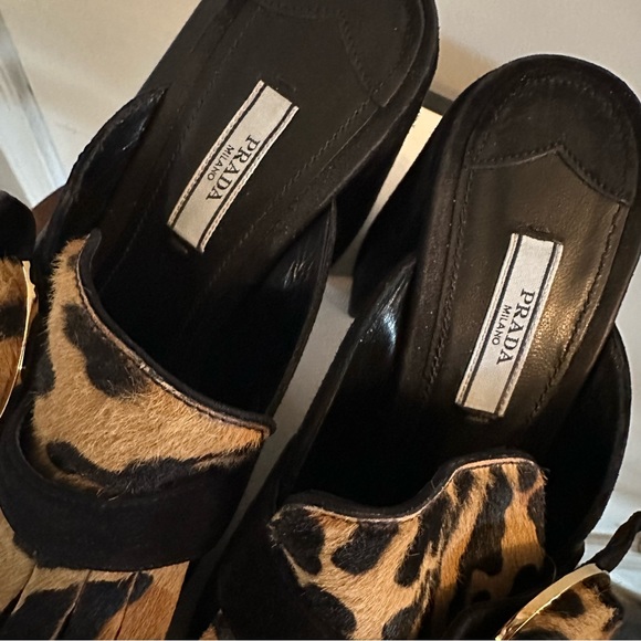 Prada High-Heeled Suede Leopard Slides - Picture 2 of 6